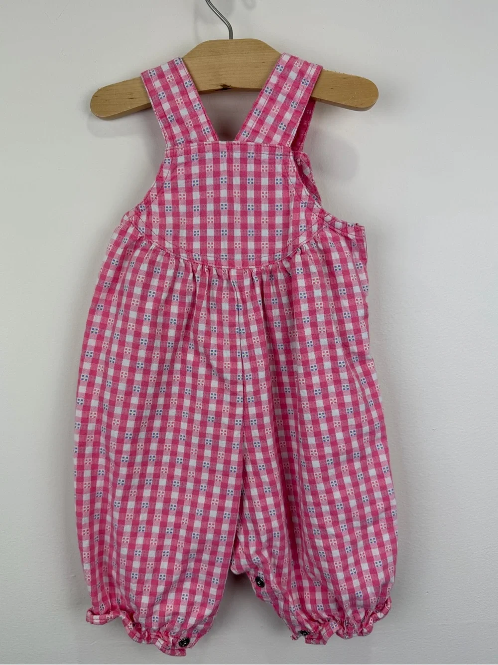 Vintage 90s Baby B’gosh Pink Gingham Bubble Romper Overalls 6–9M